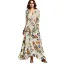 Bohemia Beige Summer Maxi Dresses 2018 Empire V-Neck 3/4 Sleeve Printing Flower Ankle Length Womens Clothing