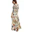Bohemia Beige Summer Maxi Dresses 2018 Empire V-Neck 3/4 Sleeve Printing Flower Ankle Length Womens Clothing