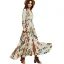 Bohemia Beige Summer Maxi Dresses 2018 Empire V-Neck 3/4 Sleeve Printing Flower Ankle Length Womens Clothing