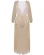 Sexy See-through Gold Maxi Dresses 2018 V-Neck Long Sleeve Glitter Tulle Lace-up Tassel Ankle Length Summer Womens Clothing