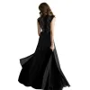 Chic / Beautiful Black Chiffon Maxi Dresses 2018 Empire V-Neck Sleeveless Floor-Length / Long Ruffle Womens Clothing