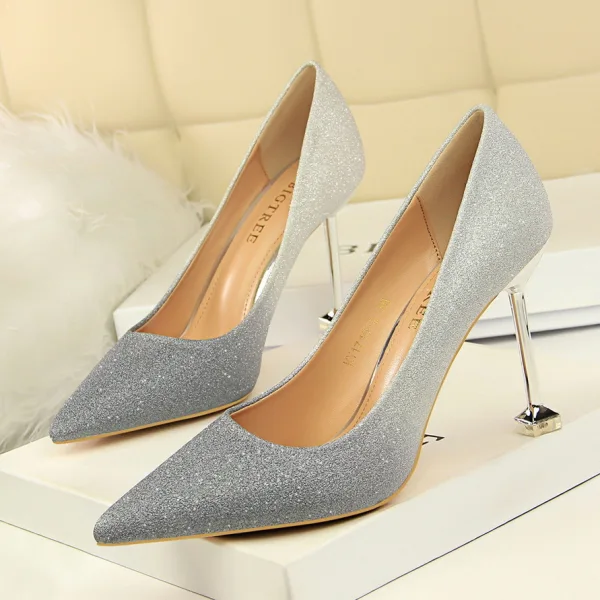 Fashion Blushing Pink Gradient-Color Evening Party Pumps 2022 Sequins 9 cm Stiletto Heels Pointed Toe Pumps High Heels