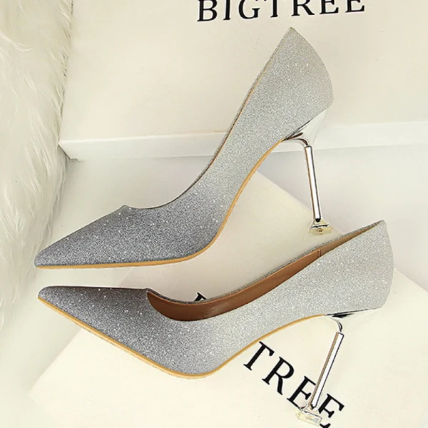 Fashion Blushing Pink Gradient-Color Evening Party Pumps 2022 Sequins 9 cm Stiletto Heels Pointed Toe Pumps High Heels