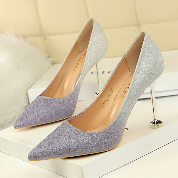 Fashion Blushing Pink Gradient-Color Evening Party Pumps 2022 Sequins 9 cm Stiletto Heels Pointed Toe Pumps High Heels