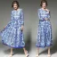 Modern / Fashion Royal Blue Chiffon Maxi Dresses 2018 Scoop Neck Long Sleeve Printing Flower Tea-length Womens Clothing