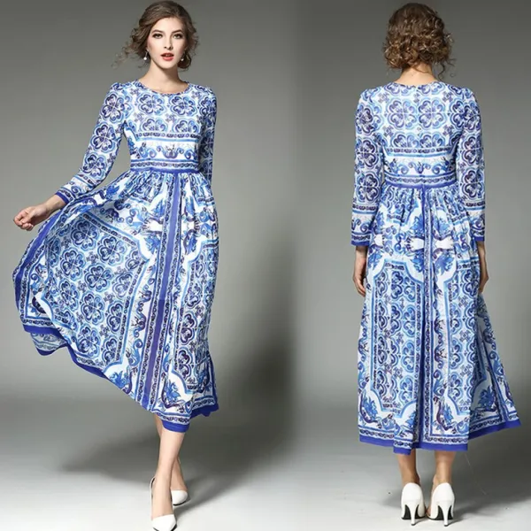 Modern / Fashion Royal Blue Chiffon Maxi Dresses 2018 Scoop Neck Long ...