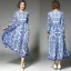 Modern / Fashion Royal Blue Chiffon Maxi Dresses 2018 Scoop Neck Long Sleeve Printing Flower Tea-length Womens Clothing