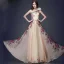 Chic / Beautiful Beige Chiffon Maxi Dresses 2018 A-Line / Princess Artificial Flowers One-Shoulder Sleeveless Printing Flower Floor-Length / Long Ruffle Backless Womens Clothing