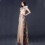 Chic / Beautiful Beige Chiffon Maxi Dresses 2018 A-Line / Princess Artificial Flowers One-Shoulder Sleeveless Printing Flower Floor-Length / Long Ruffle Backless Womens Clothing