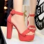 Schöne Rot Cocktail Sandalen Damen 2023 Knöchelriemen 13 cm Thick Heels Peeptoes Sandaletten Hochhackige