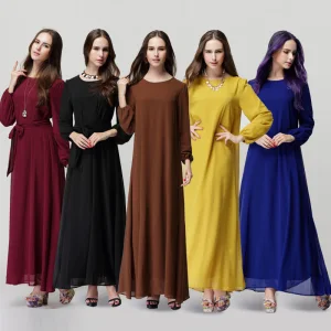 Simple Chiffon Robes Longues 2018 Encolure Dégagée Manches Longues Longueur Cheville Vêtements Femme