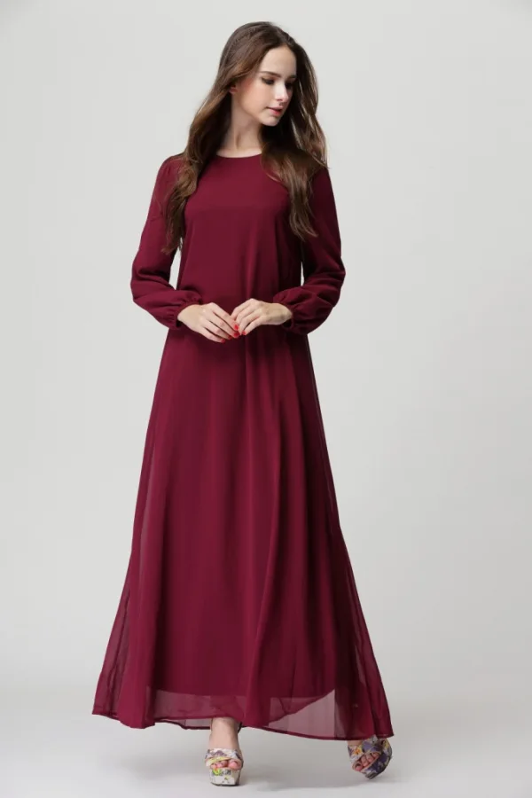 Simple Chiffon Robes longues 2018 Encolure Dégagée Manches Longues Longueur Cheville Vêtements Femme