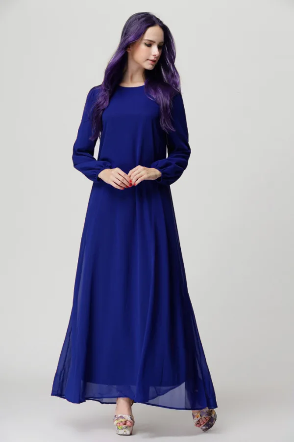 Simple Chiffon Robes longues 2018 Encolure Dégagée Manches Longues Longueur Cheville Vêtements Femme