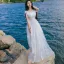 Élégant Ivoire Été Plage Robes longues 2018 Princesse Encolure Dégagée Manches Courtes Appliques Percé En Dentelle Longueur Cheville Volants Vêtements Femme