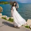 Élégant Ivoire Été Plage Robes longues 2018 Princesse Encolure Dégagée Manches Courtes Appliques Percé En Dentelle Longueur Cheville Volants Vêtements Femme