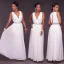 Sexy White Chiffon Maxi Dresses 2018 Empire V-Neck Sleeveless Rhinestone Sash Floor-Length / Long Ruffle Womens Clothing