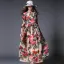 Modern / Fashion Pearl Pink Chiffon Summer Maxi Dresses 2018 Square Neckline Long Sleeve Sash Printing Flower Ankle Length Ruffle Womens Clothing