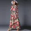 Modern / Fashion Pearl Pink Chiffon Summer Maxi Dresses 2018 Square Neckline Long Sleeve Sash Printing Flower Ankle Length Ruffle Womens Clothing