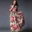 Modern / Fashion Pearl Pink Chiffon Summer Maxi Dresses 2018 Square Neckline Long Sleeve Sash Printing Flower Ankle Length Ruffle Womens Clothing