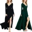 Sexy Black Maxi Dresses 2018 V-Neck Long Sleeve Sash Split Front Floor-Length / Long Ruffle Womens Clothing