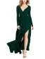 Sexy Black Maxi Dresses 2018 V-Neck Long Sleeve Sash Split Front Floor-Length / Long Ruffle Womens Clothing