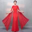 Abordable Rouge Robe De Soirée 2018 Trompette / Sirène Encolure Dégagée Sans Manches Watteau Train Volants Robe De Ceremonie