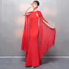 Erschwinglich Rot Abendkleider 2018 Meerjungfrau Rundhalsausschnitt Ärmellos Watteau-falte Rüschen Festliche Kleider