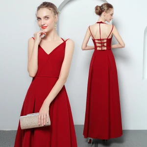 Moderne Mode Rouge Robe De Soirée 2018 Princesse Bretelles Spaghetti Sans Manches Longueur Cheville Volants Dos Nu Robe De Ceremonie