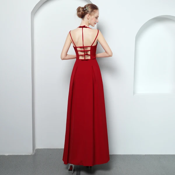 Modern / Fashion Red Evening Dresses  2018 A-Line / Princess Spaghetti Straps Sleeveless Ankle Length Ruffle Backless Formal Dresses
