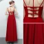 Modern / Fashion Red Evening Dresses  2018 A-Line / Princess Spaghetti Straps Sleeveless Ankle Length Ruffle Backless Formal Dresses