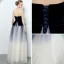 Modern / Fashion Navy Blue Evening Dresses  2018 A-Line / Princess Strapless Sleeveless Floor-Length / Long Ruffle Backless Formal Dresses