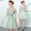 Modern / Fashion Pool Blue Cocktail Dresses 2018 A-Line / Princess Off-The-Shoulder Short Sleeve Appliques Flower Beading Short Ruffle Backless Formal Dresses