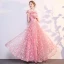 Modern / Fashion Candy Pink Evening Dresses  2018 Empire Off-The-Shoulder Short Sleeve Star Embroidered Beading Floor-Length / Long Ruffle Backless Formal Dresses