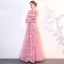 Modern / Fashion Candy Pink Evening Dresses  2018 Empire Off-The-Shoulder Short Sleeve Star Embroidered Beading Floor-Length / Long Ruffle Backless Formal Dresses