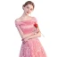 Modern / Fashion Candy Pink Evening Dresses  2018 Empire Off-The-Shoulder Short Sleeve Star Embroidered Beading Floor-Length / Long Ruffle Backless Formal Dresses