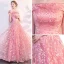 Modern / Fashion Candy Pink Evening Dresses  2018 Empire Off-The-Shoulder Short Sleeve Star Embroidered Beading Floor-Length / Long Ruffle Backless Formal Dresses