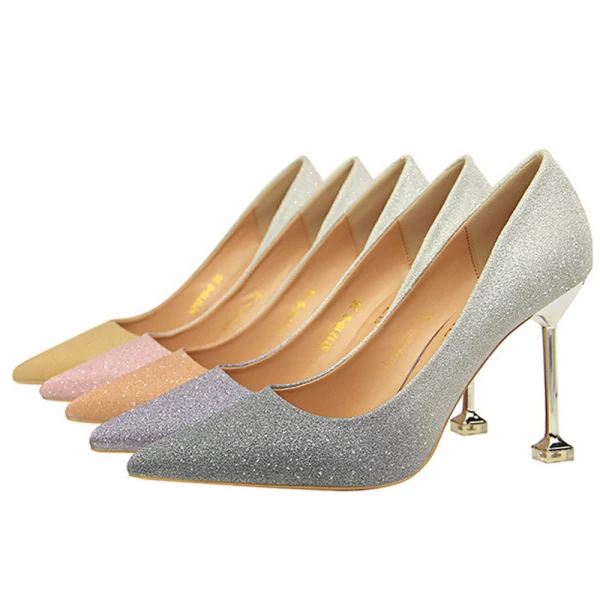 Fashion Blushing Pink Gradient-Color Evening Party Pumps 2022 Sequins 9 cm Stiletto Heels Pointed Toe Pumps High Heels