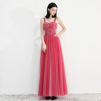 Chic Belle Watermelon Rouge Robe De Bal 2018 Princesse Épaules Sans Manches Perlage Longueur Cheville Volants Dos Nu Robe De Ceremonie