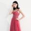 Chic / Belle Watermelon Rouge Robe De Bal 2018 Princesse épaules Sans Manches Perlage Longueur Cheville Volants Dos Nu Robe De Ceremonie