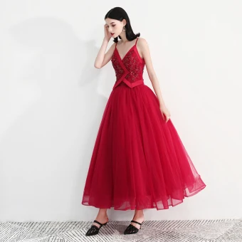 Moderne Mode Rouge Robe De Bal 2018 Princesse Bretelles Spaghetti Sans Manches Perlage Longueur Cheville Volants Dos Nu Robe De Ceremonie