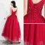 Modern / Fashion Red Prom Dresses 2018 A-Line / Princess Spaghetti Straps Sleeveless Beading Ankle Length Ruffle Backless Formal Dresses