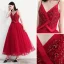 Modern / Fashion Red Prom Dresses 2018 A-Line / Princess Spaghetti Straps Sleeveless Beading Ankle Length Ruffle Backless Formal Dresses