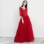 Elegant Burgundy Evening Dresses  2018 A-Line / Princess V-Neck 3/4 Sleeve Glitter Rhinestone Floor-Length / Long Ruffle Backless Formal Dresses