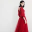 Elegant Burgundy Evening Dresses  2018 A-Line / Princess V-Neck 3/4 Sleeve Glitter Rhinestone Floor-Length / Long Ruffle Backless Formal Dresses