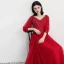 Elegant Burgundy Evening Dresses  2018 A-Line / Princess V-Neck 3/4 Sleeve Glitter Rhinestone Floor-Length / Long Ruffle Backless Formal Dresses