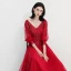 Elegant Burgundy Evening Dresses  2018 A-Line / Princess V-Neck 3/4 Sleeve Glitter Rhinestone Floor-Length / Long Ruffle Backless Formal Dresses
