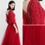 Elegant Burgundy Evening Dresses  2018 A-Line / Princess V-Neck 3/4 Sleeve Glitter Rhinestone Floor-Length / Long Ruffle Backless Formal Dresses