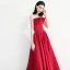 Modern / Fashion Burgundy Evening Dresses  2018 A-Line / Princess Strapless Sleeveless Floor-Length / Long Ruffle Backless Formal Dresses