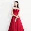 Modern / Fashion Burgundy Evening Dresses  2018 A-Line / Princess Strapless Sleeveless Floor-Length / Long Ruffle Backless Formal Dresses