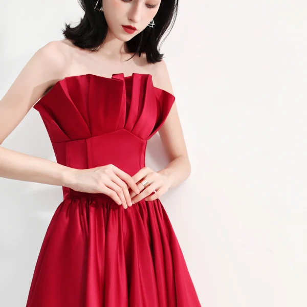 Modern / Fashion Burgundy Evening Dresses  2018 A-Line / Princess Strapless Sleeveless Floor-Length / Long Ruffle Backless Formal Dresses
